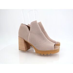 Eileen Fisher Collin Peep Toe Boot Womens Size 9 Beige Knit Chunky Stretch